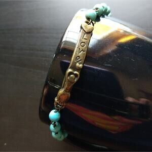 Turquoise LOVE Bracelet 6.5" - 7.5" semi-precious stones brass new old stock